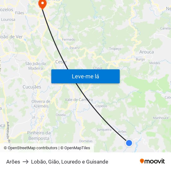 Arões to Lobão, Gião, Louredo e Guisande map