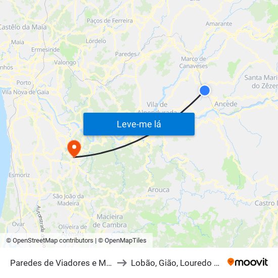 Paredes de Viadores e Manhuncelos to Lobão, Gião, Louredo e Guisande map