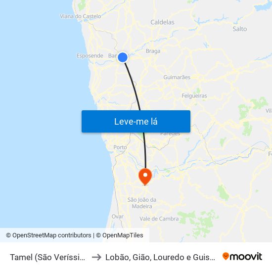 Tamel (São Veríssimo) to Lobão, Gião, Louredo e Guisande map