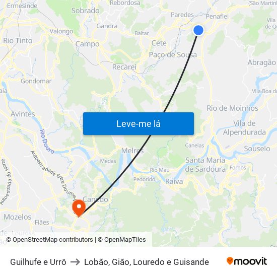 Guilhufe e Urrô to Lobão, Gião, Louredo e Guisande map