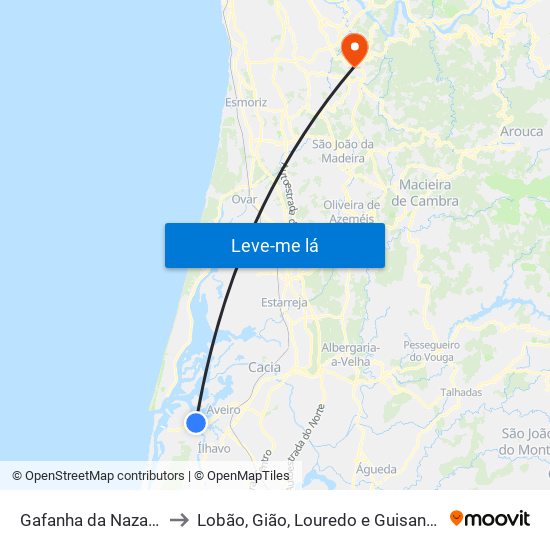 Gafanha da Nazaré to Lobão, Gião, Louredo e Guisande map