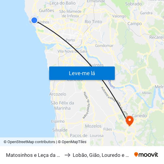 Matosinhos e Leça da Palmeira to Lobão, Gião, Louredo e Guisande map