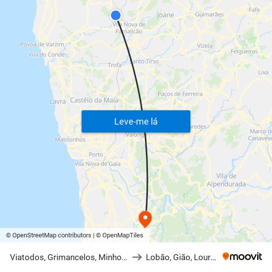 Viatodos, Grimancelos, Minhotães e Monte de Fralães to Lobão, Gião, Louredo e Guisande map
