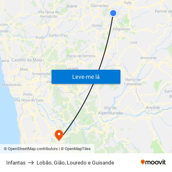 Infantas to Lobão, Gião, Louredo e Guisande map