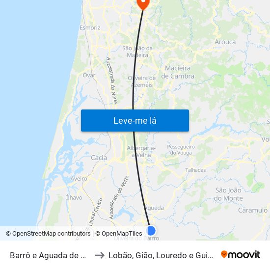 Barrô e Aguada de Baixo to Lobão, Gião, Louredo e Guisande map