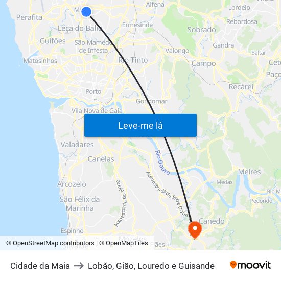 Cidade da Maia to Lobão, Gião, Louredo e Guisande map