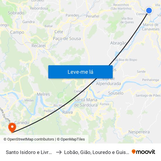Santo Isidoro e Livração to Lobão, Gião, Louredo e Guisande map