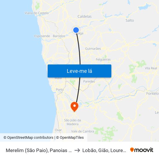 Merelim (São Paio), Panoias e Parada de Tibães to Lobão, Gião, Louredo e Guisande map