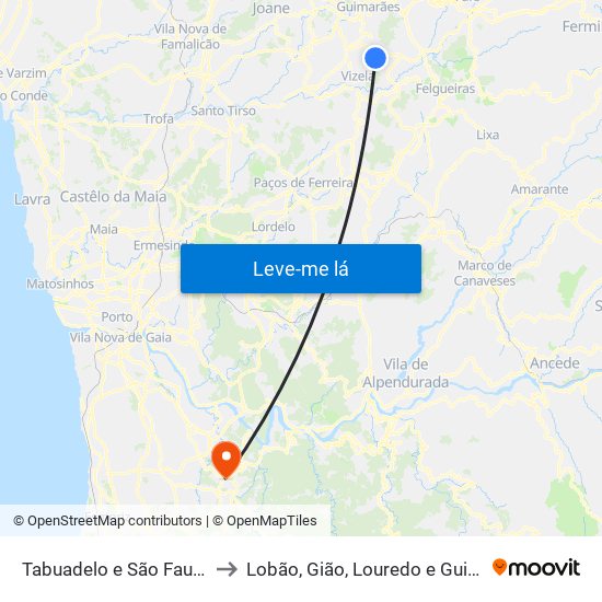 Tabuadelo e São Faustino to Lobão, Gião, Louredo e Guisande map
