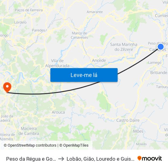 Peso da Régua e Godim to Lobão, Gião, Louredo e Guisande map