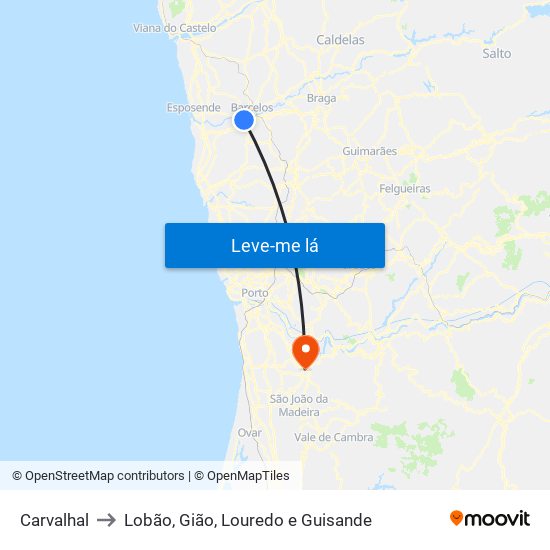 Carvalhal to Lobão, Gião, Louredo e Guisande map