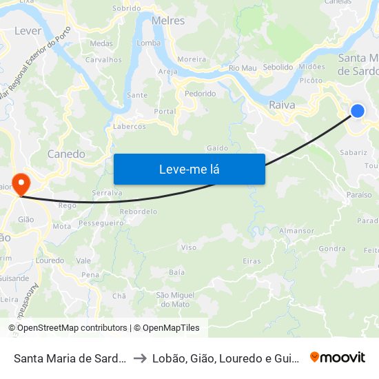 Santa Maria de Sardoura to Lobão, Gião, Louredo e Guisande map