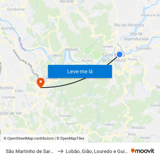 São Martinho de Sardoura to Lobão, Gião, Louredo e Guisande map