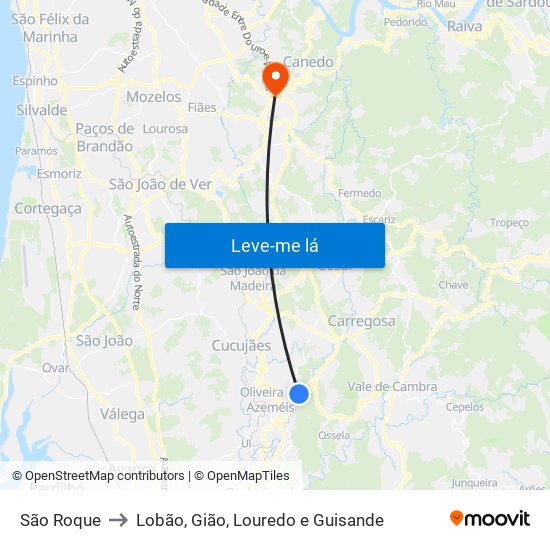 São Roque to Lobão, Gião, Louredo e Guisande map