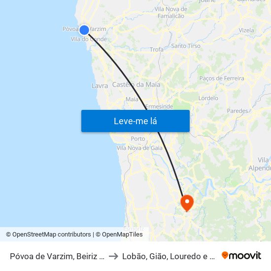 Póvoa de Varzim, Beiriz e Argivai to Lobão, Gião, Louredo e Guisande map