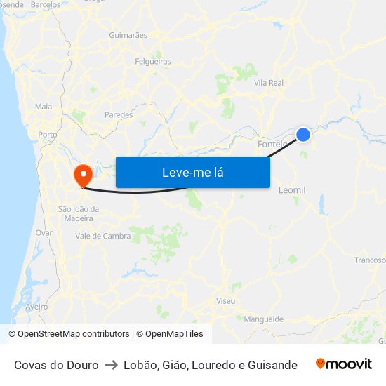 Covas do Douro to Lobão, Gião, Louredo e Guisande map
