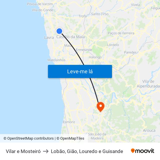 Vilar e Mosteiró to Lobão, Gião, Louredo e Guisande map