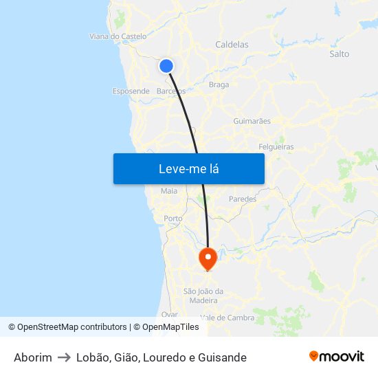 Aborim to Lobão, Gião, Louredo e Guisande map