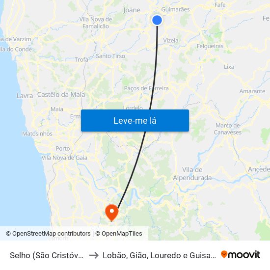 Selho (São Cristóvão) to Lobão, Gião, Louredo e Guisande map