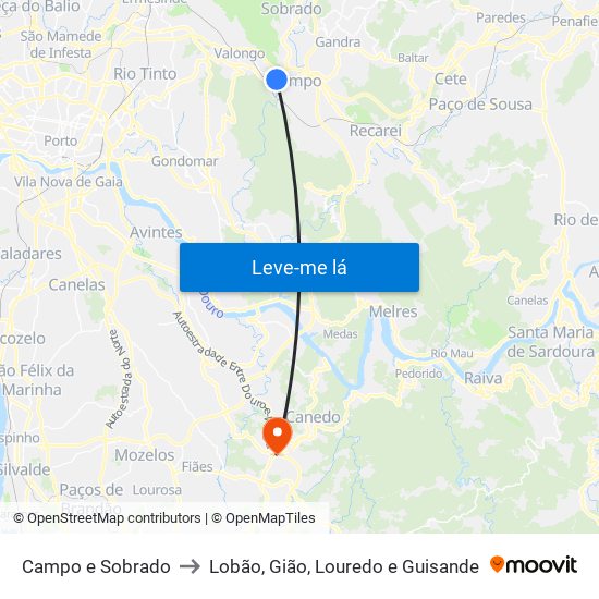 Campo e Sobrado to Lobão, Gião, Louredo e Guisande map