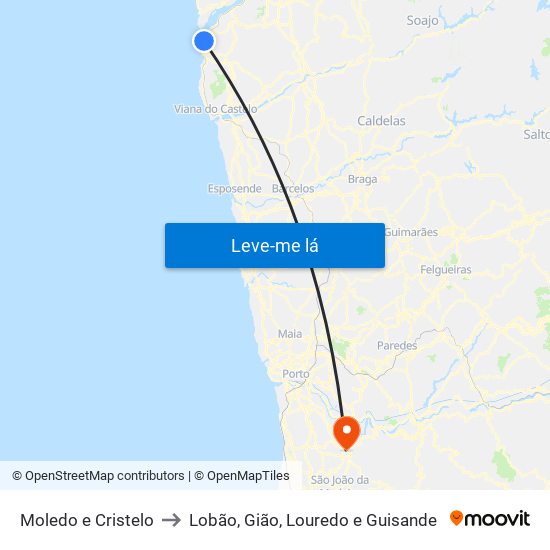 Moledo e Cristelo to Lobão, Gião, Louredo e Guisande map