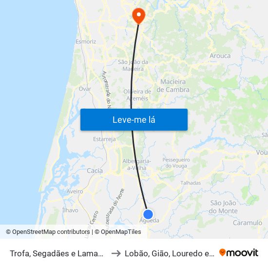 Trofa, Segadães e Lamas do Vouga to Lobão, Gião, Louredo e Guisande map