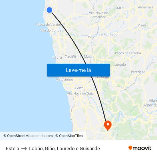 Estela to Lobão, Gião, Louredo e Guisande map