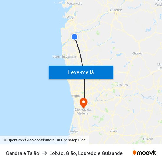 Gandra e Taião to Lobão, Gião, Louredo e Guisande map