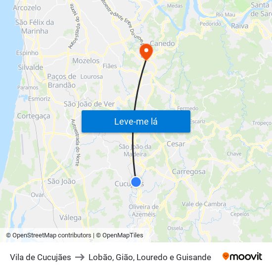 Vila de Cucujães to Lobão, Gião, Louredo e Guisande map