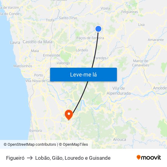 Figueiró to Lobão, Gião, Louredo e Guisande map