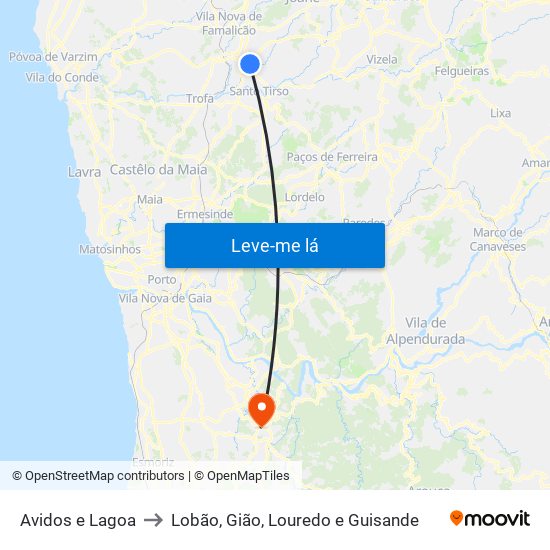 Avidos e Lagoa to Lobão, Gião, Louredo e Guisande map