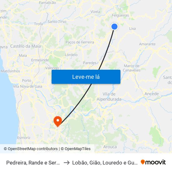 Pedreira, Rande e Sernande to Lobão, Gião, Louredo e Guisande map