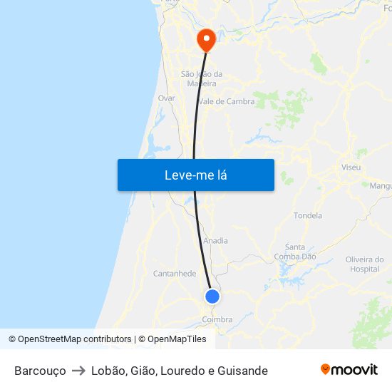 Barcouço to Lobão, Gião, Louredo e Guisande map