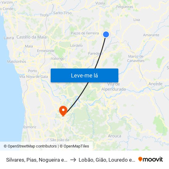 Silvares, Pias, Nogueira e Alvarenga to Lobão, Gião, Louredo e Guisande map
