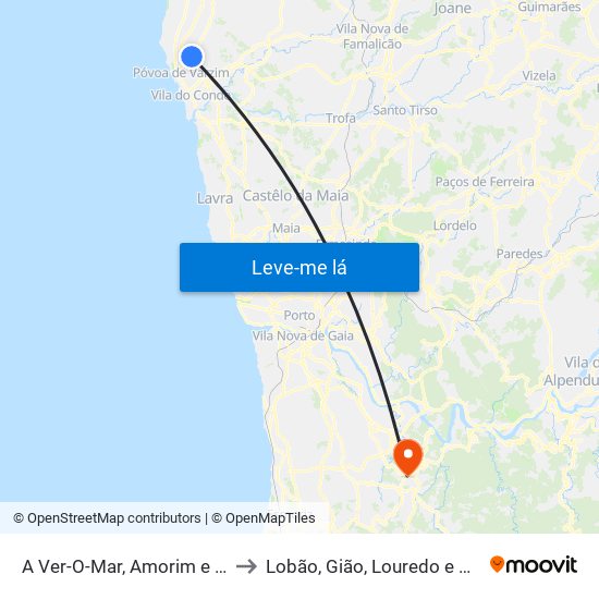 A Ver-O-Mar, Amorim e Terroso to Lobão, Gião, Louredo e Guisande map