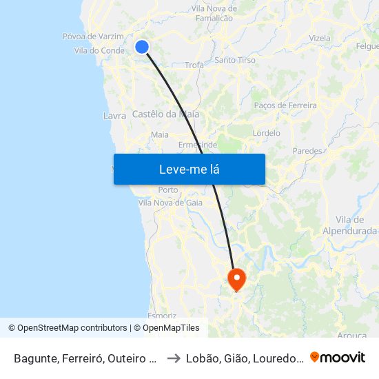 Bagunte, Ferreiró, Outeiro Maior e Parada to Lobão, Gião, Louredo e Guisande map