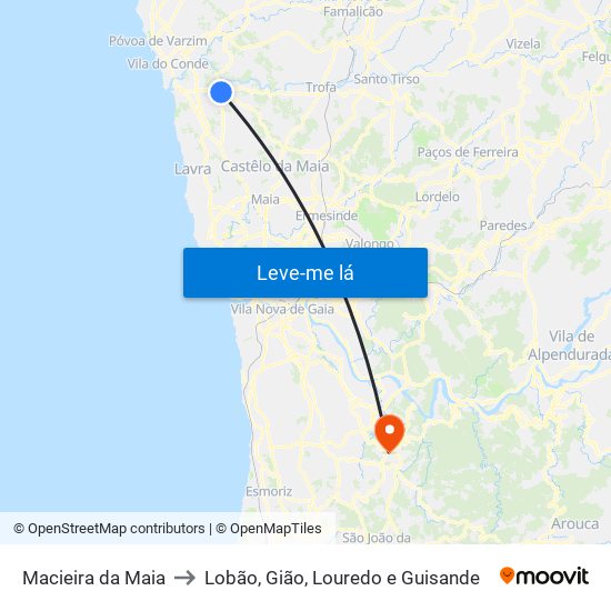 Macieira da Maia to Lobão, Gião, Louredo e Guisande map