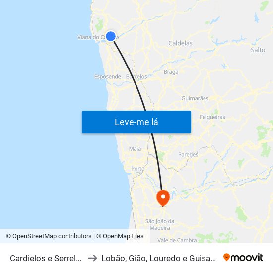 Cardielos e Serreleis to Lobão, Gião, Louredo e Guisande map