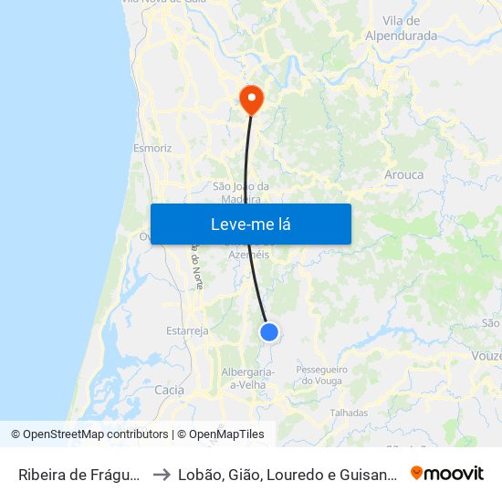 Ribeira de Fráguas to Lobão, Gião, Louredo e Guisande map