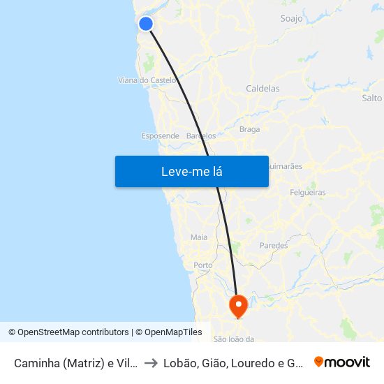 Caminha (Matriz) e Vilarelho to Lobão, Gião, Louredo e Guisande map