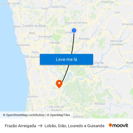 Frazão Arreigada to Lobão, Gião, Louredo e Guisande map