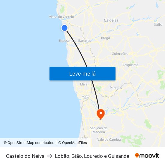 Castelo do Neiva to Lobão, Gião, Louredo e Guisande map