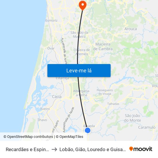 Recardães e Espinhel to Lobão, Gião, Louredo e Guisande map