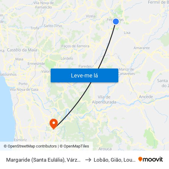 Margaride (Santa Eulália), Várzea, Lagares, Varziela e Moure to Lobão, Gião, Louredo e Guisande map