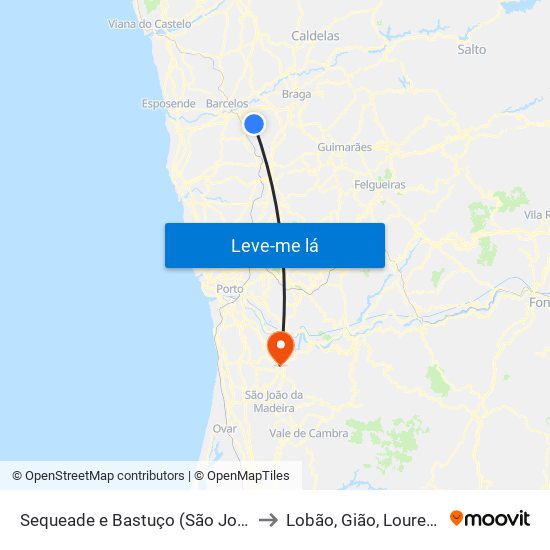 Sequeade e Bastuço (São João e Santo Estêvão) to Lobão, Gião, Louredo e Guisande map