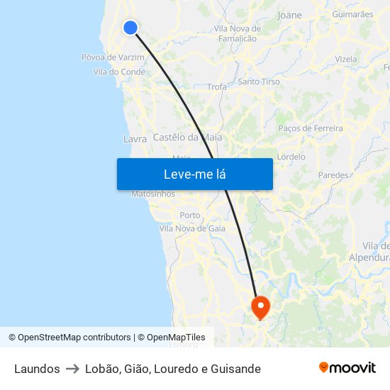 Laundos to Lobão, Gião, Louredo e Guisande map