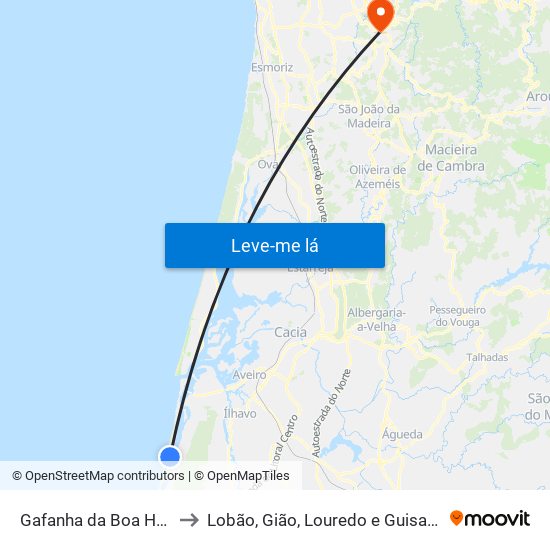 Gafanha da Boa Hora to Lobão, Gião, Louredo e Guisande map