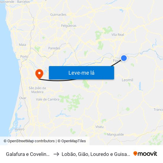 Galafura e Covelinhas to Lobão, Gião, Louredo e Guisande map