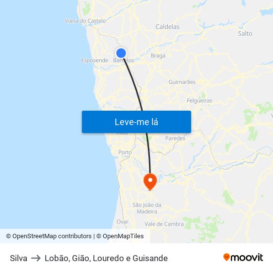 Silva to Lobão, Gião, Louredo e Guisande map