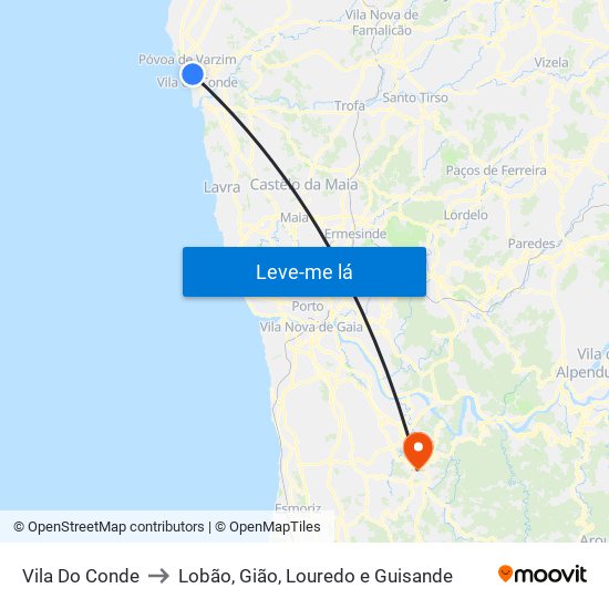 Vila Do Conde to Lobão, Gião, Louredo e Guisande map